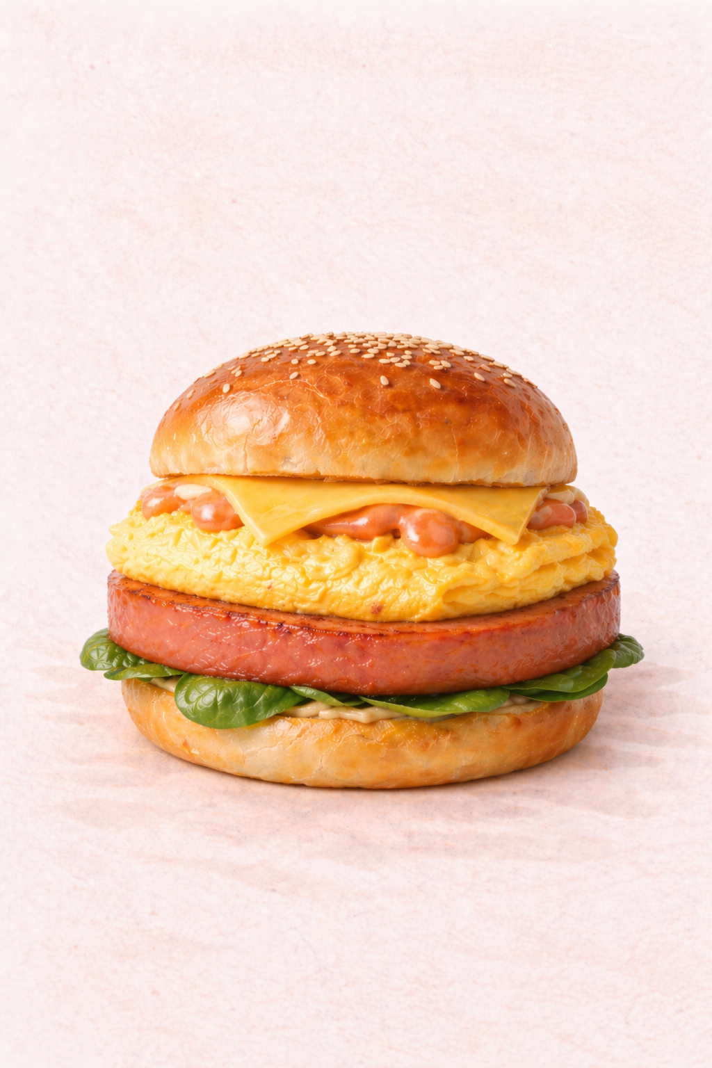 🐖 心情好堡包 - Good Mood Baby! Luncheon Meat & Egg Burger with Hashbrown on the side